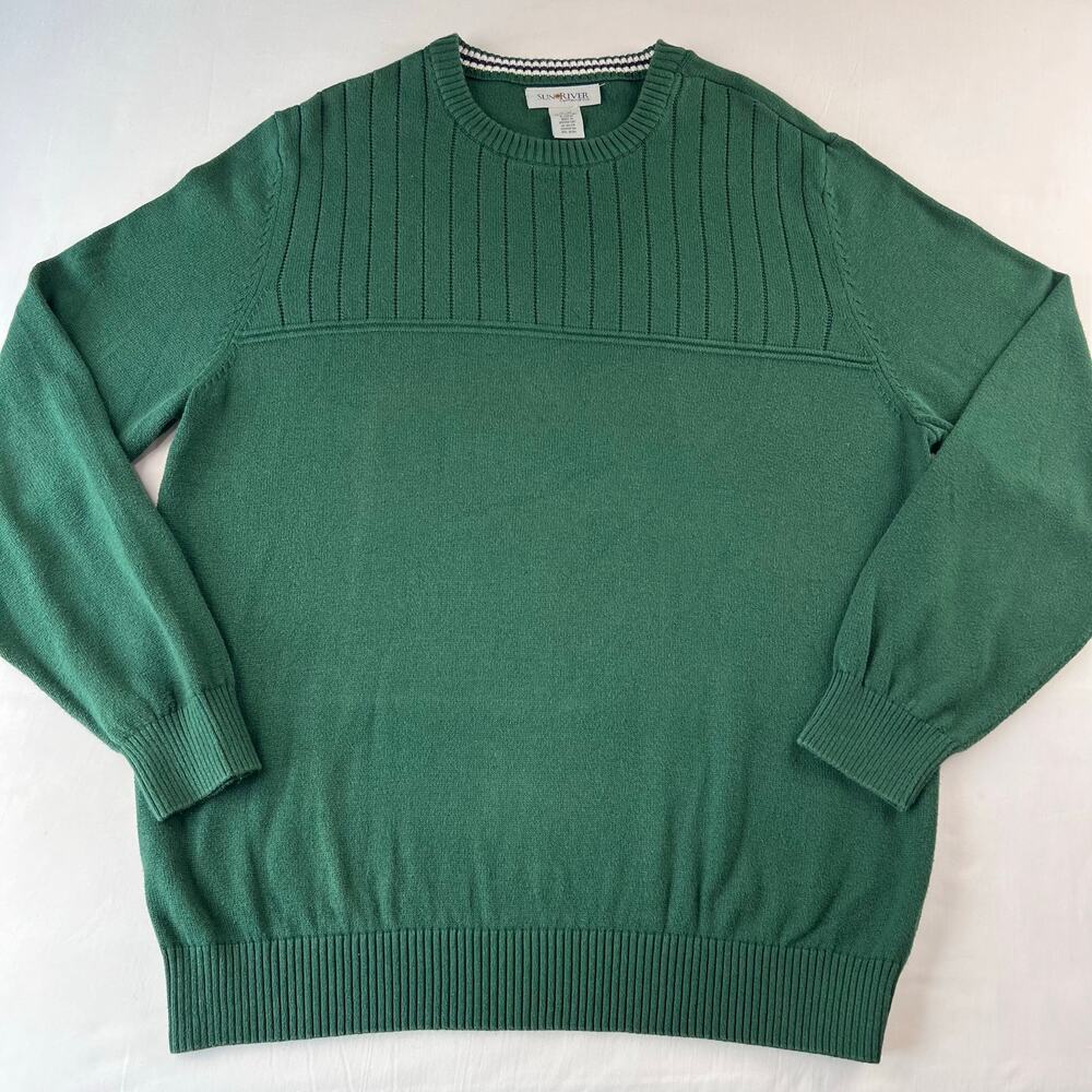 Sun River Clothing Green crewneck cotton knit sweater men’s size Medium